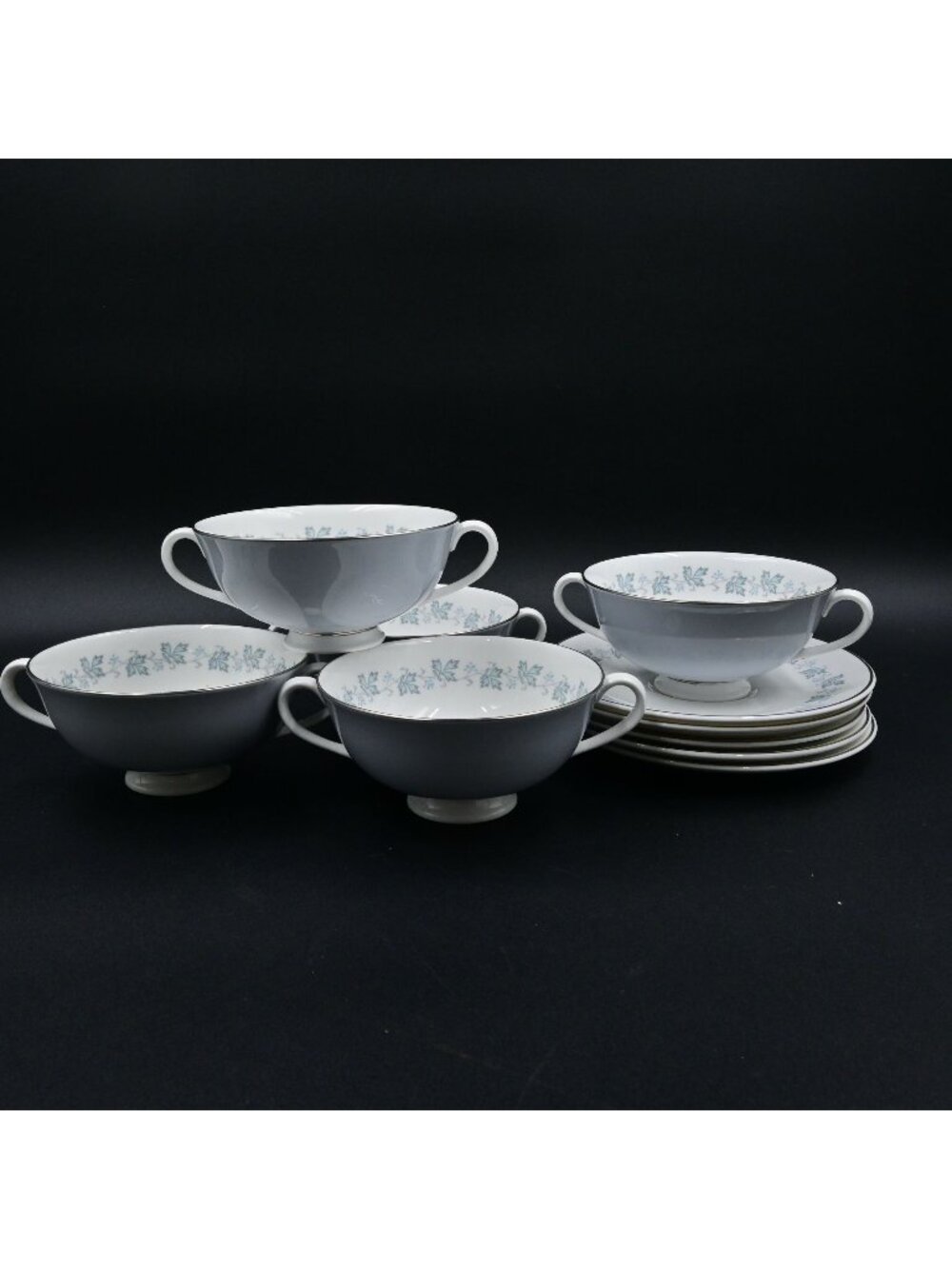 Royal Doulton Lyric Double Handled Soup Cup W/ Saucer Fine Bone China Set Of 5